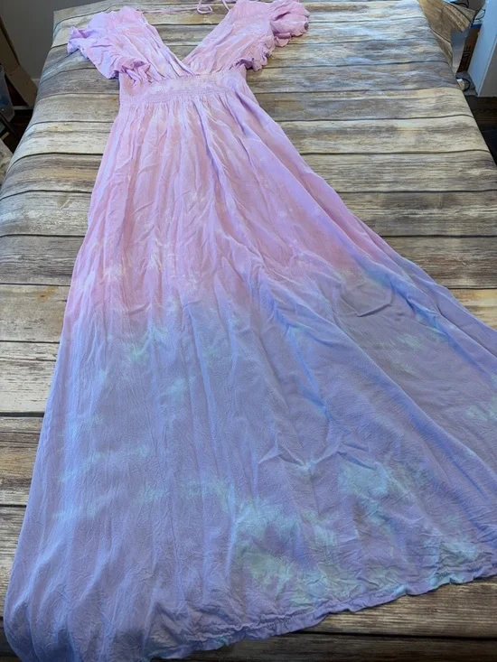 Tiare Hawaii M/L Boho Dahlia Maxi Dress Ombre Tie Dye Flowy Beach Summer Resort - Picture 5 of 11